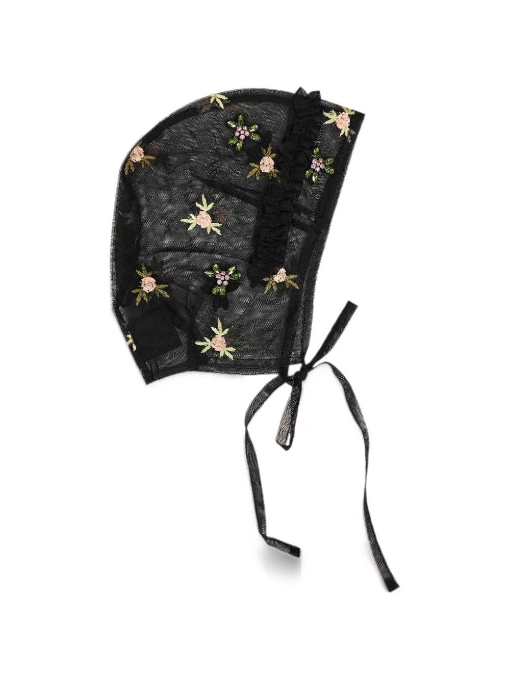 Simone Rocha floral-embroidered ruffled bonnet Zwart