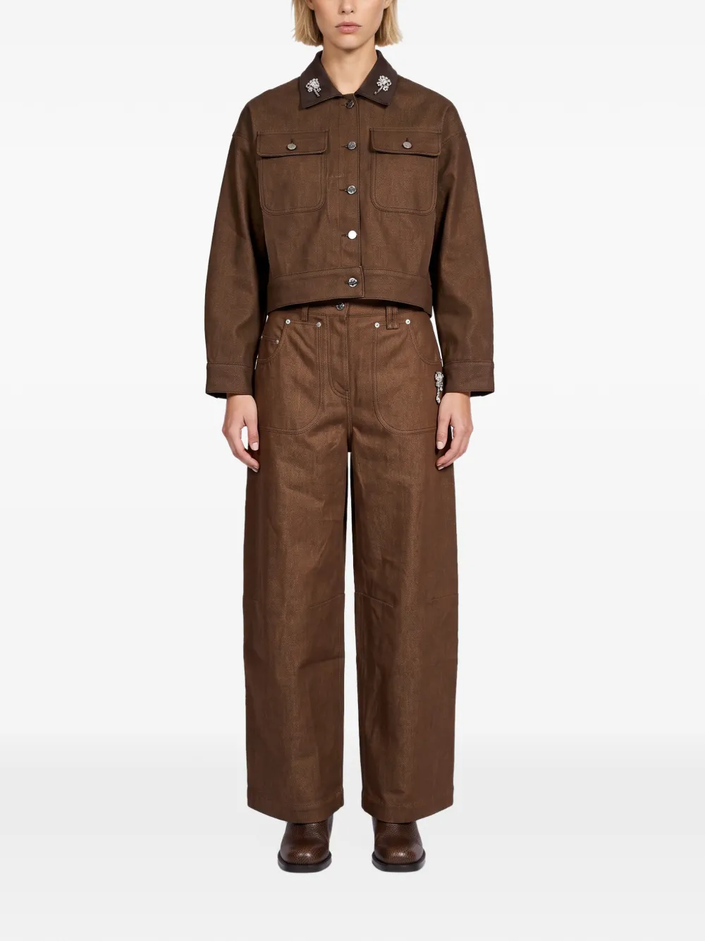 Simone Rocha Denim jack met verfraaide kraag Bruin