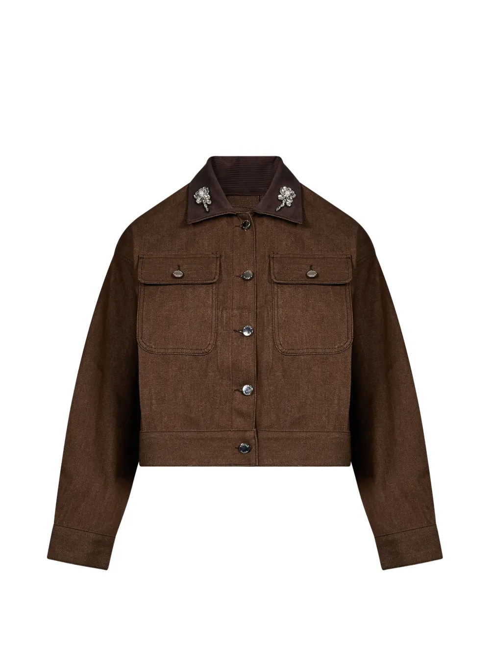 Simone Rocha embellished-collar denim jacket - Marron