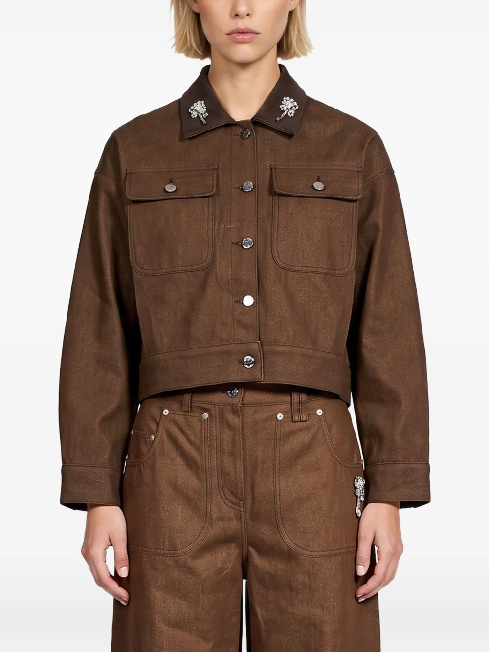 Simone Rocha Denim jack met verfraaide kraag Bruin