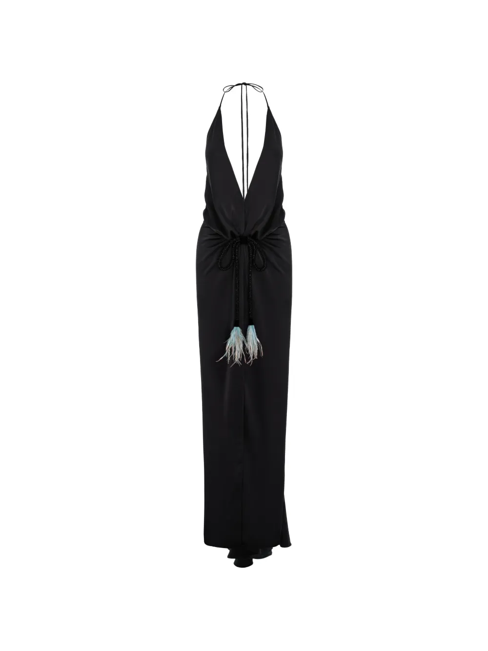 V:PM ATELIER feather-trim halterneck dress - Nero