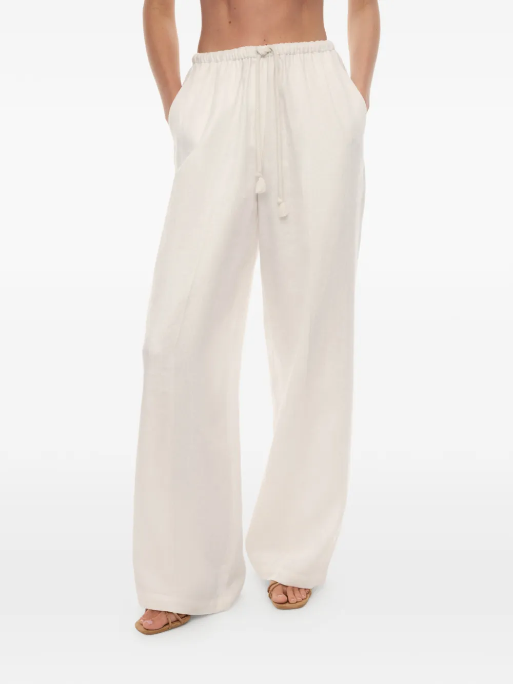 12 STOREEZ Aurelia broek met trekkoordtaille Wit