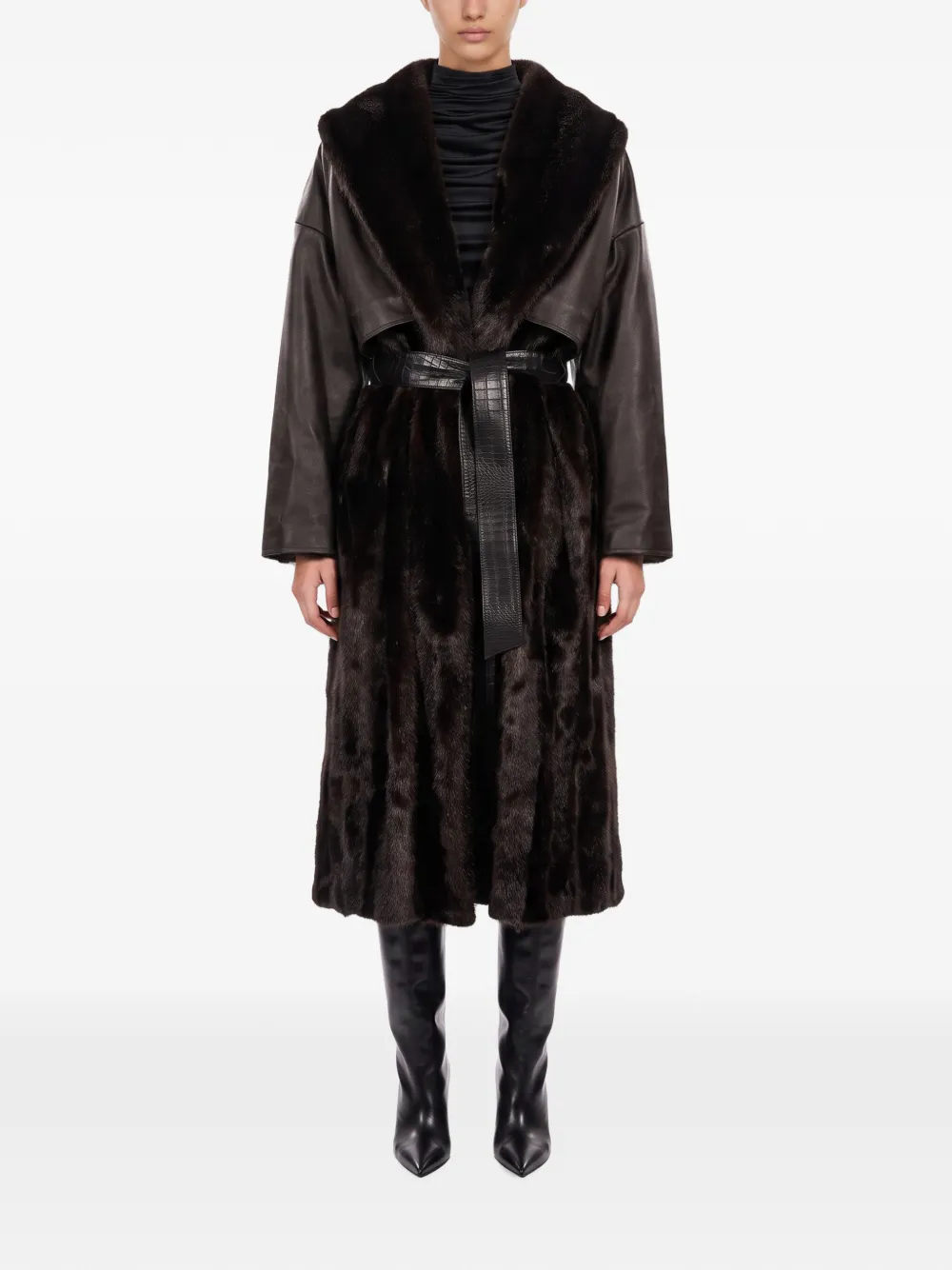 Magda Butrym belted faux-fur panelled coat Bruin