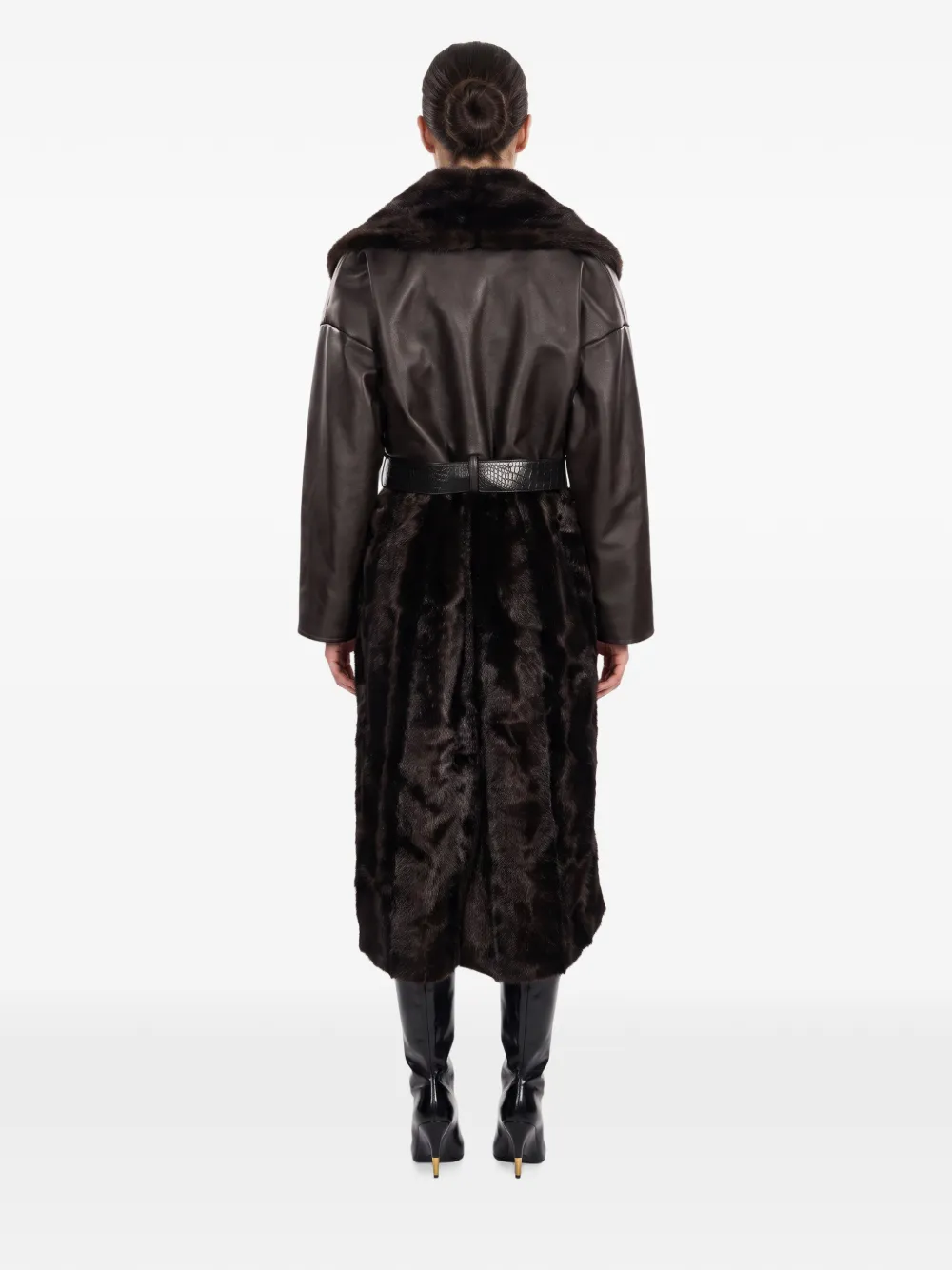 Magda Butrym belted faux-fur panelled coat Bruin