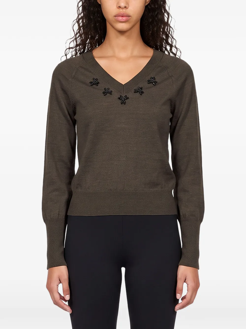 Simone Rocha Turbo bead-embellished V-neck sweater Bruin