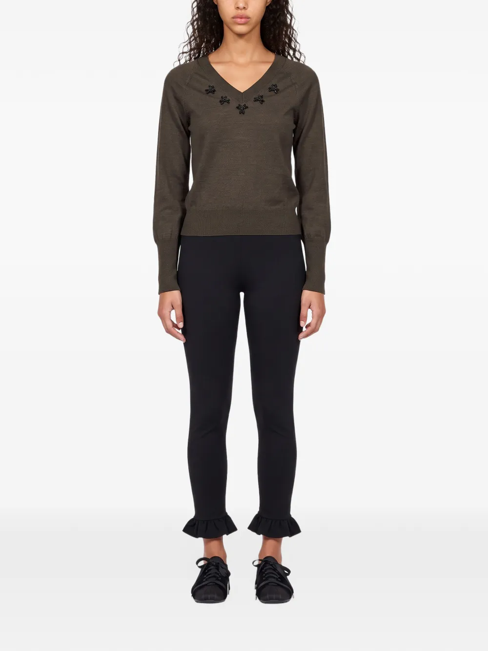 Simone Rocha Turbo bead-embellished V-neck sweater Bruin