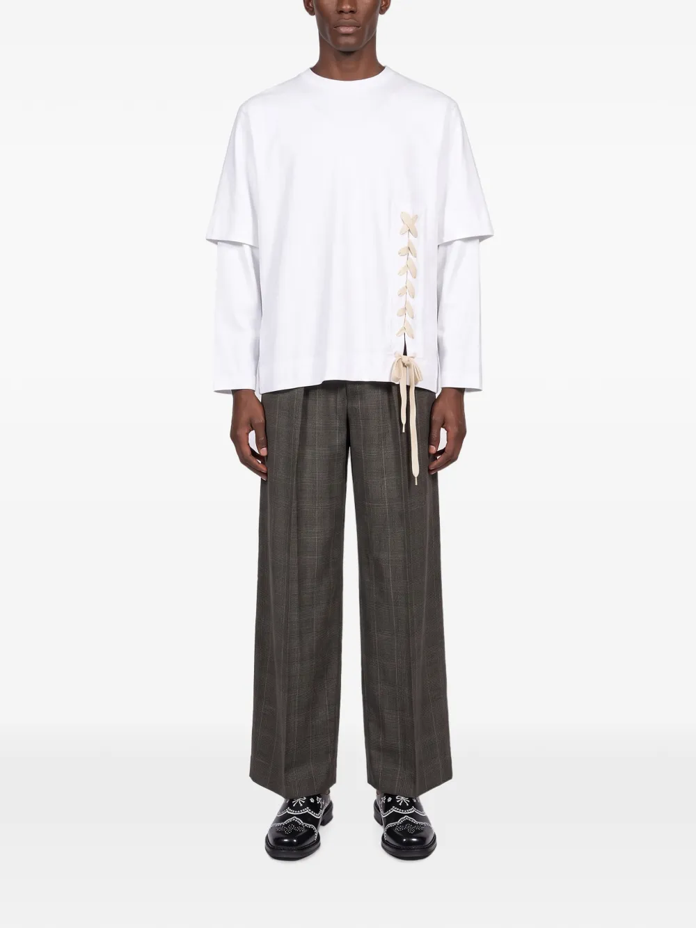 Simone Rocha T-shirt met gelaagde mouwen en veterdetails Wit