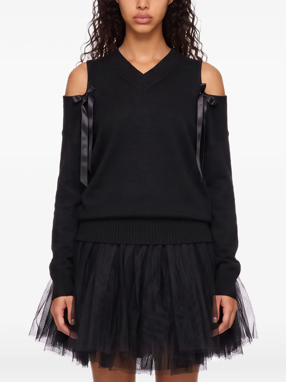 Simone Rocha bow-detail cold-shoulder sweater Zwart