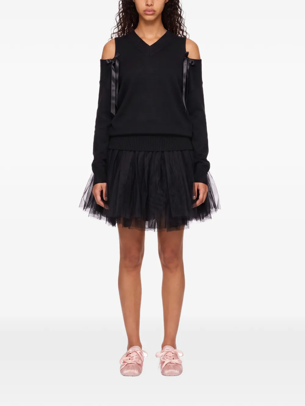 Simone Rocha bow-detail cold-shoulder sweater Zwart