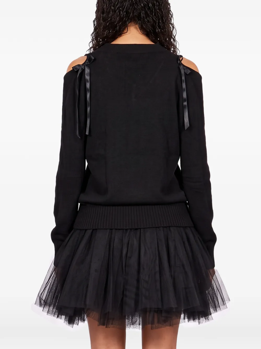 Simone Rocha bow-detail cold-shoulder sweater Zwart
