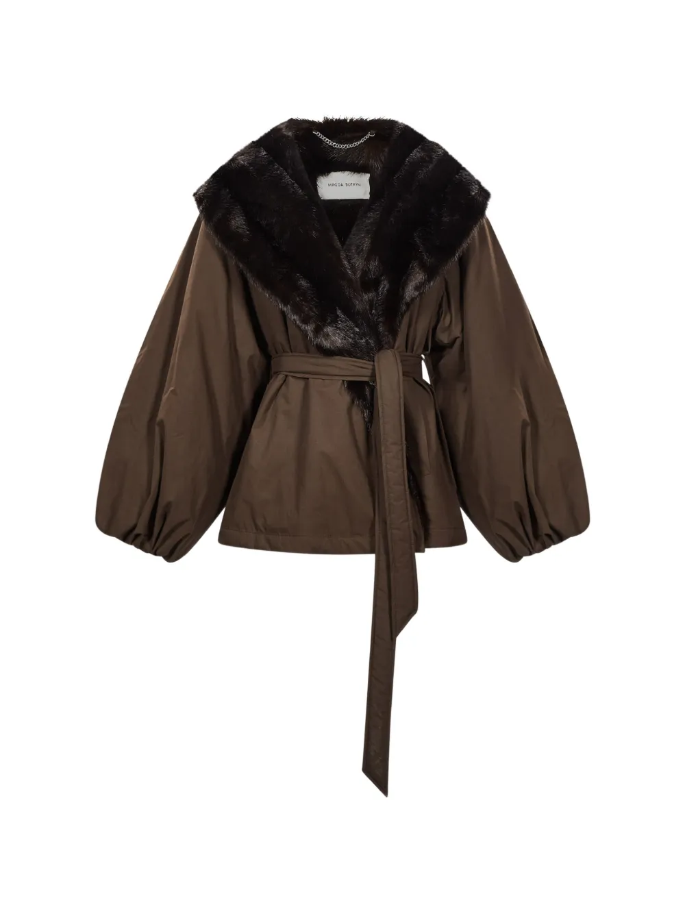 Magda Butrym faux-fur collar belted jacket - Marrone