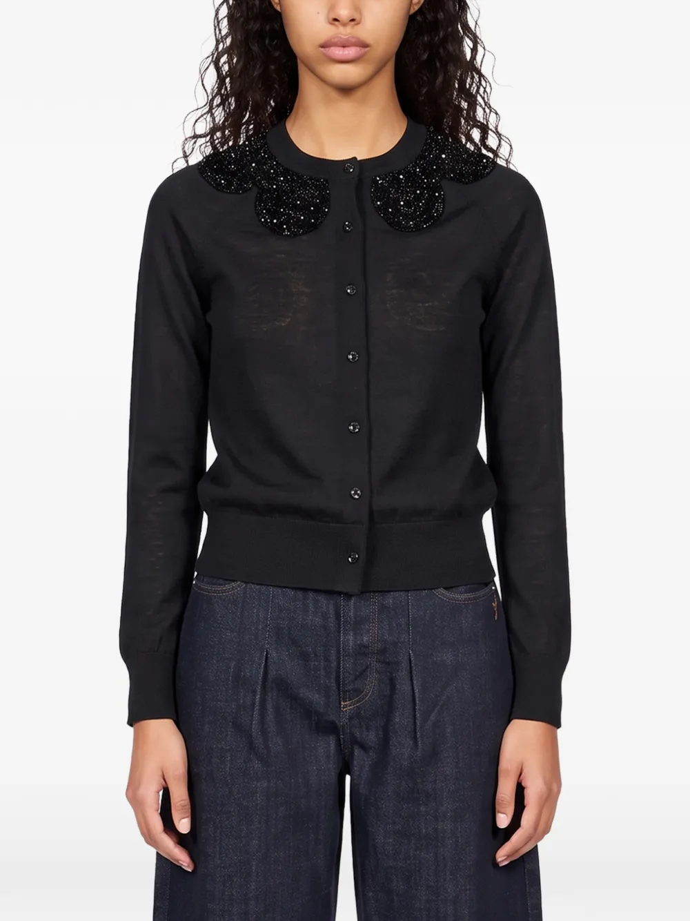 Simone Rocha Turbo bead-embellished scalloped cardigan Zwart