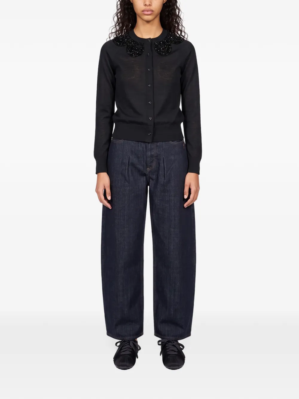 Simone Rocha Turbo bead-embellished scalloped cardigan Zwart