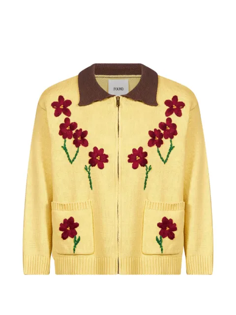 FOUND floral-embroidered zip-up cardigan