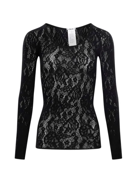 Wolford blusa semitranslúcida de encaje de manga larga