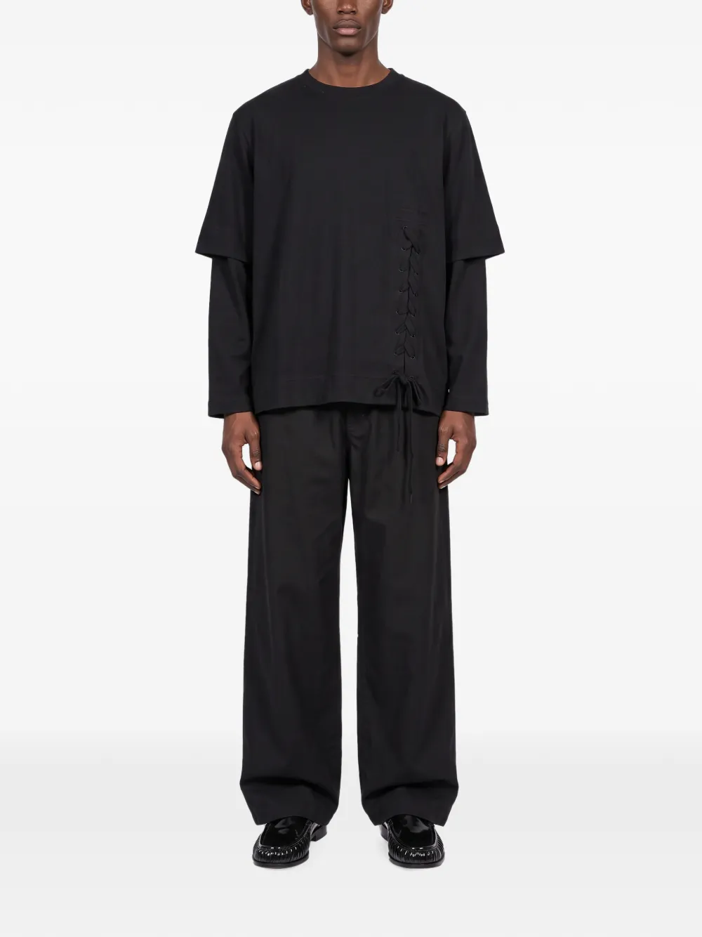 Simone Rocha Gelaagd T-shirt met veters Zwart