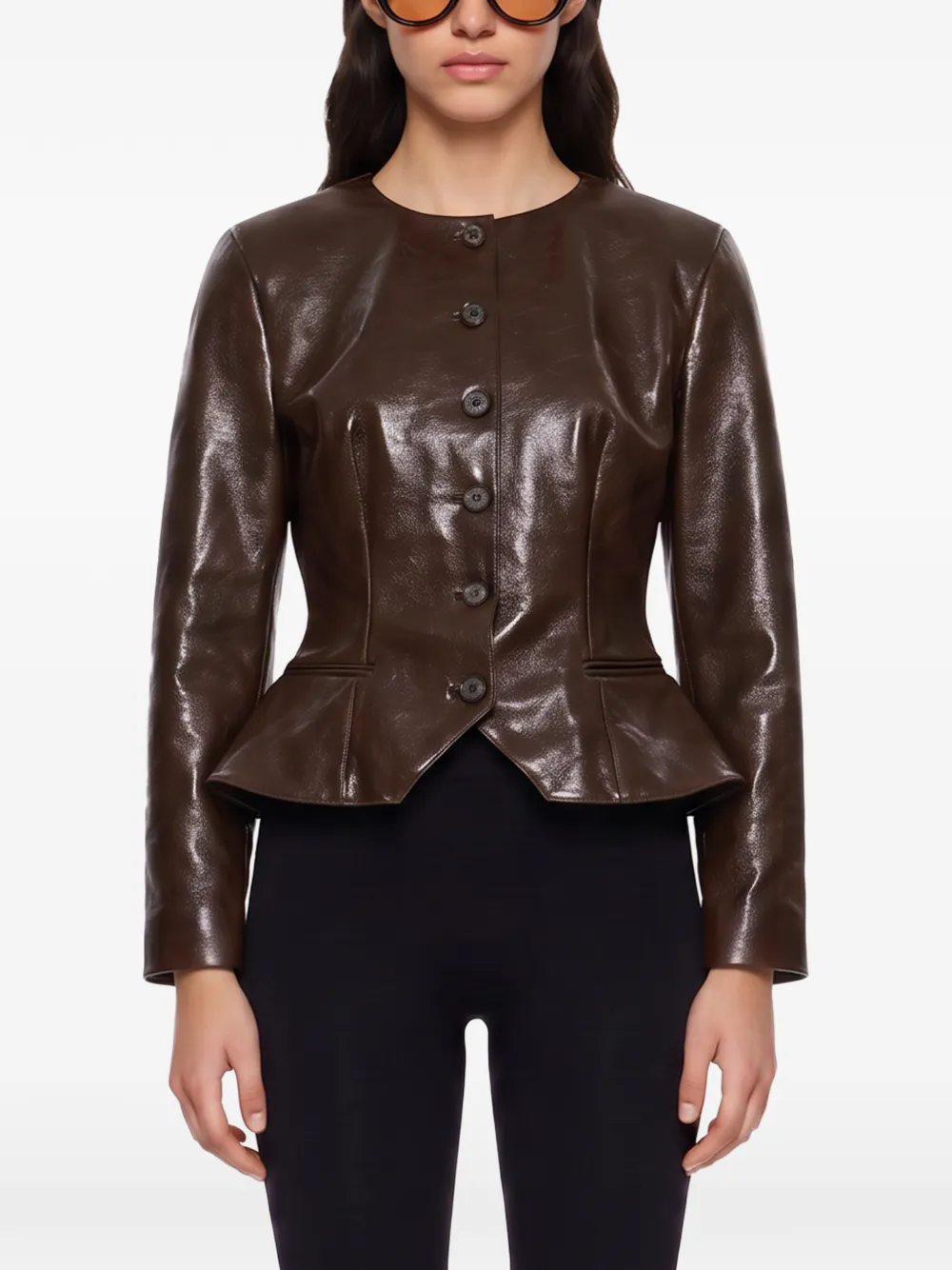 Magda Butrym peplum-hem leather jacket Bruin