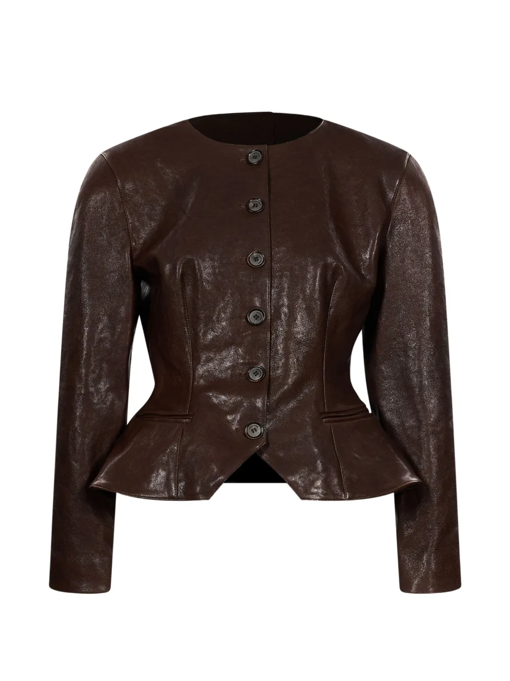 Magda Butrym peplum-hem leather jacket - Marrone