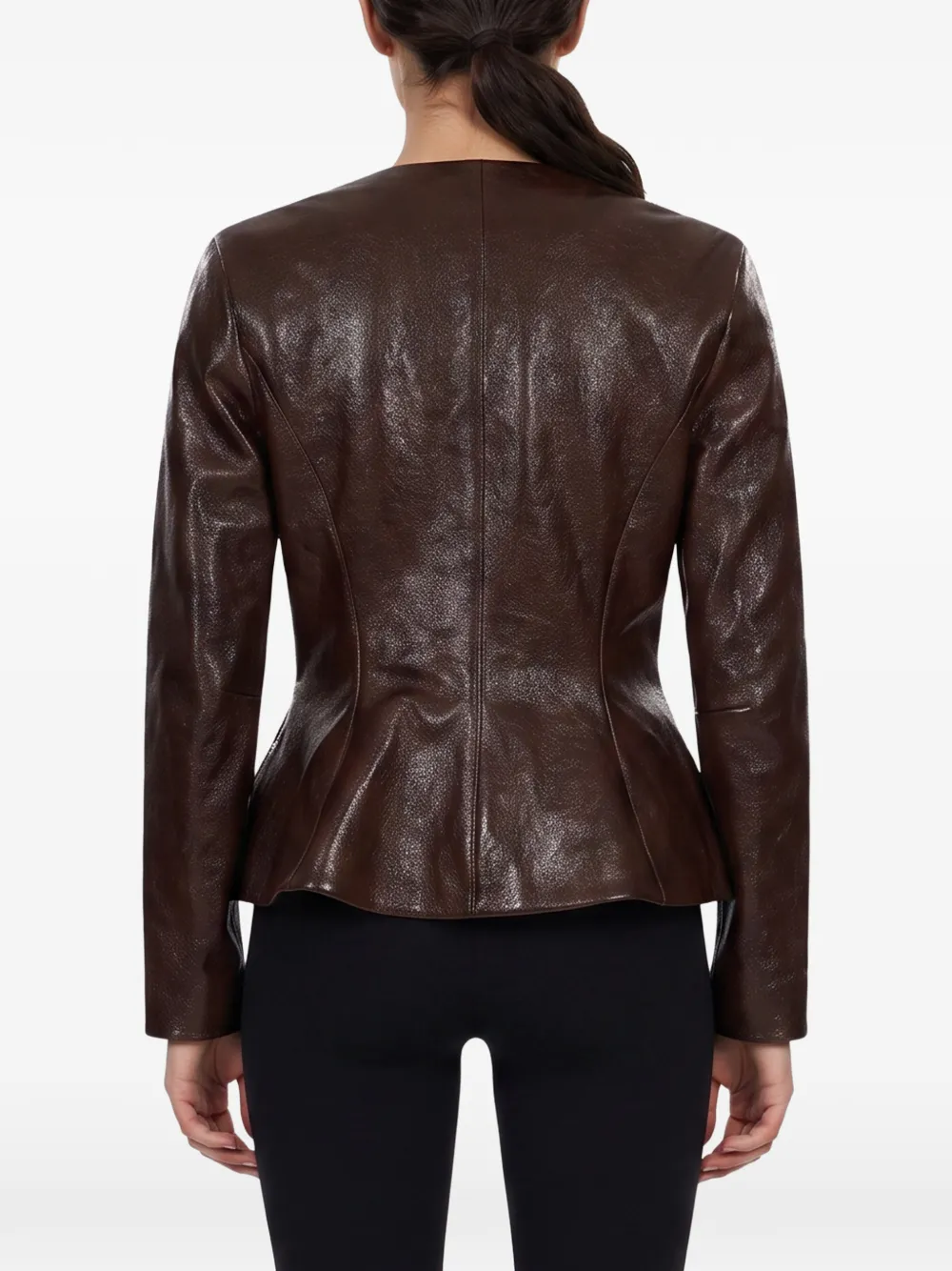 Magda Butrym peplum-hem leather jacket Bruin