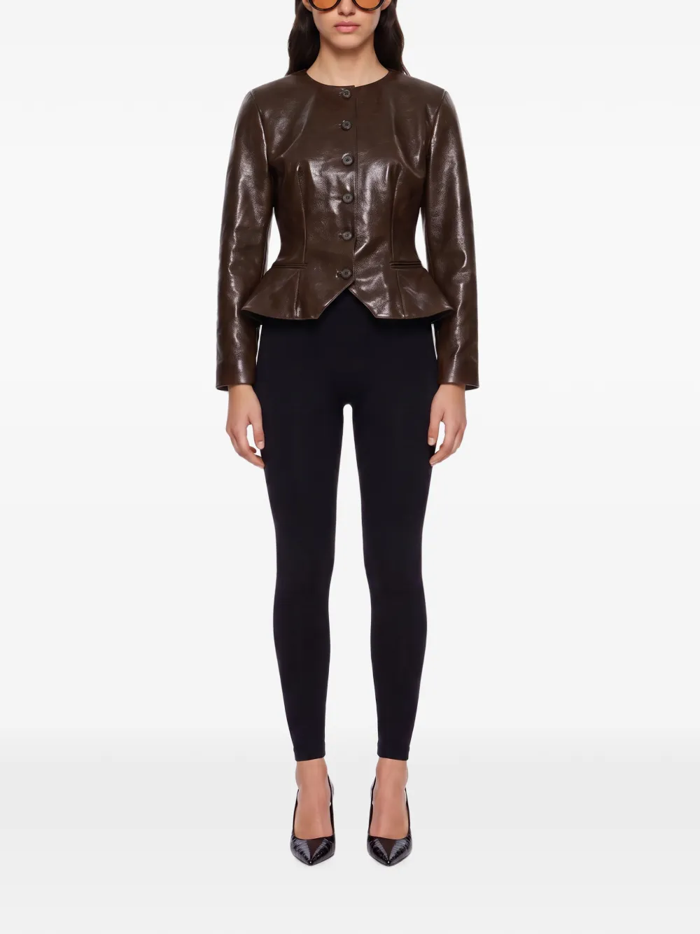Magda Butrym peplum-hem leather jacket Bruin