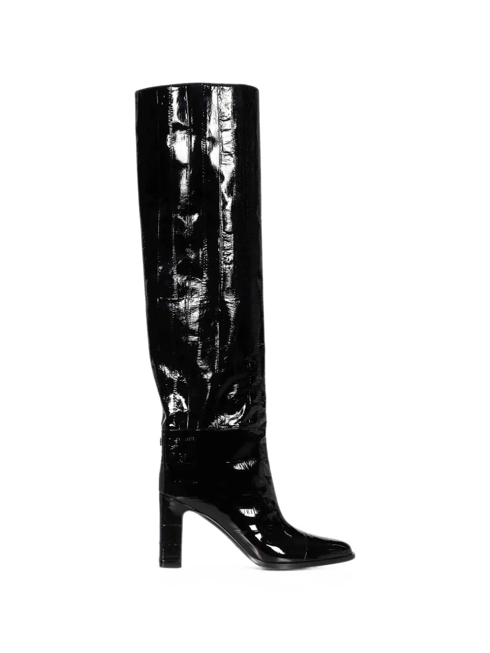 Jimmy Choo Caly 85 black shiny eel-embossed leather knee-high boots - Nero