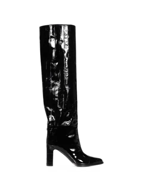 Jimmy Choo Caly 85 black shiny eel-embossed leather knee-high boots