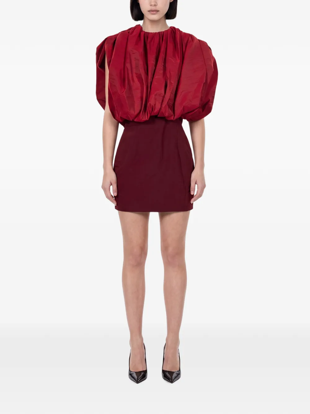 Magda Butrym mini balloon-sleeve gathered dress - Rosso