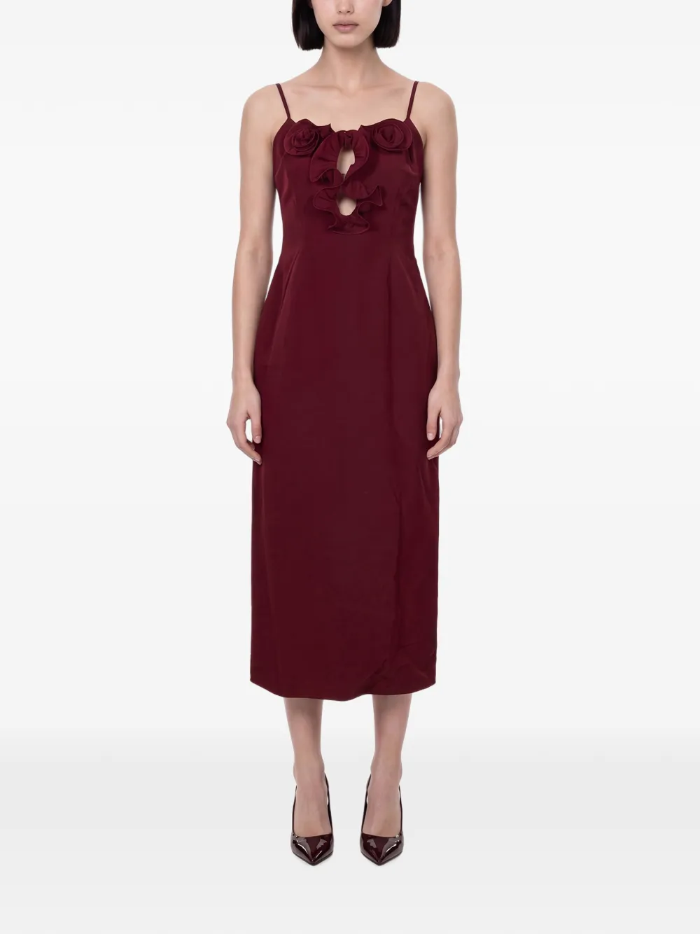 Magda Butrym Midi-jurk met bloemen-patch en ruches Rood
