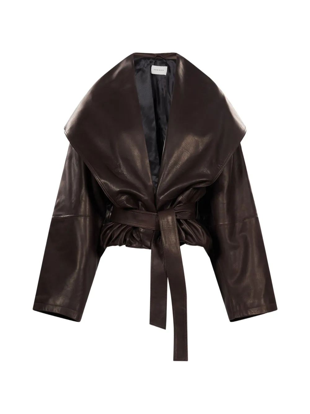 Magda Butrym belted shawl-collar leather jacket - Marrone