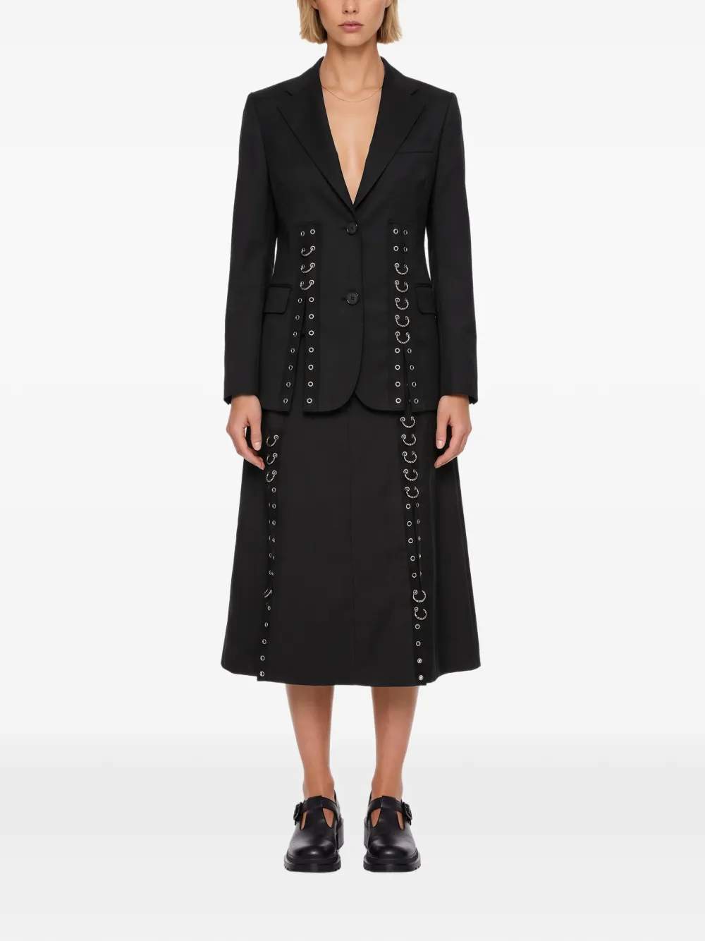 Simone Rocha eyelet-embellished hoop-detail midi skirt Zwart