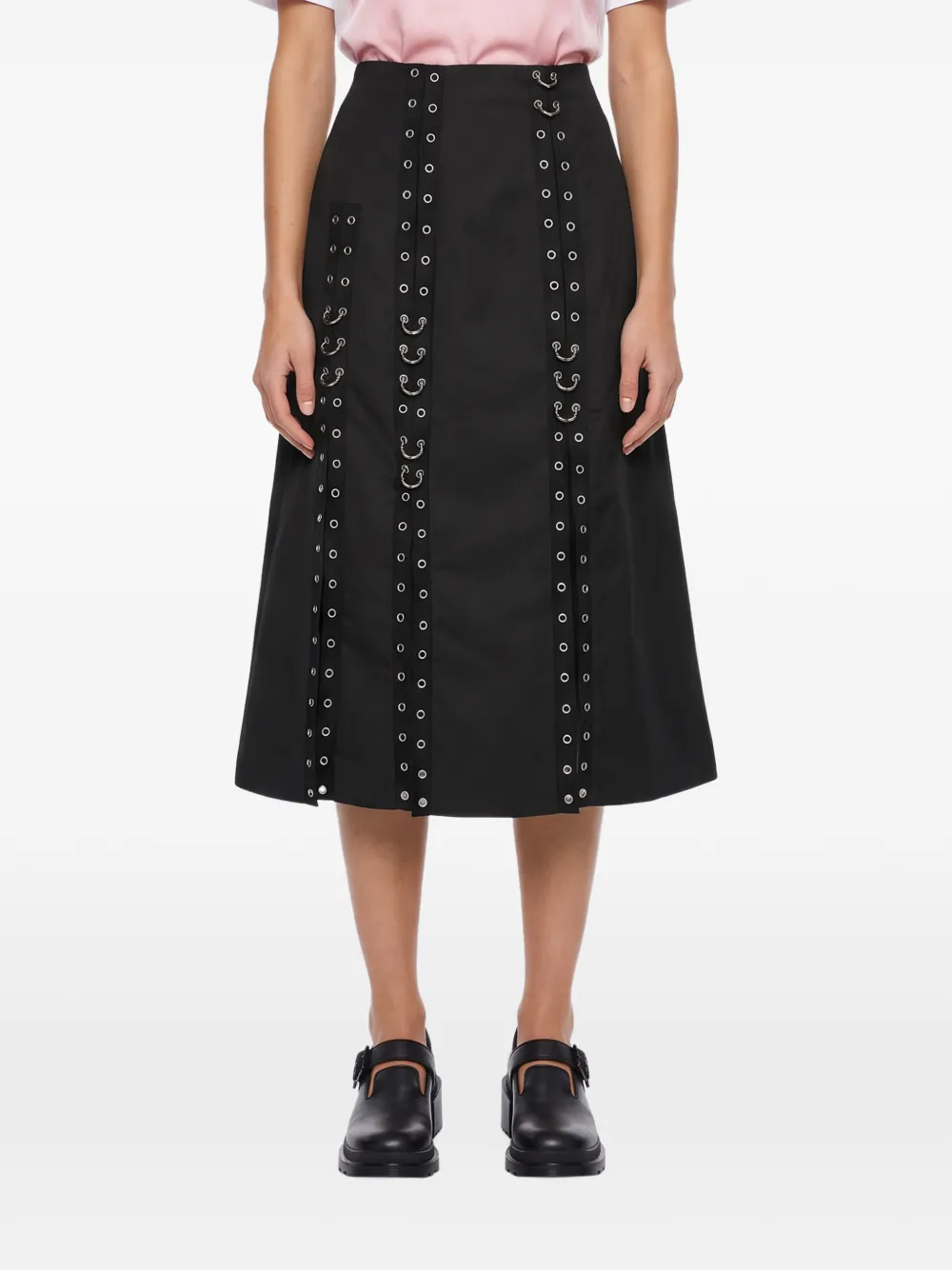 Simone Rocha eyelet-embellished hoop-detail midi skirt Zwart