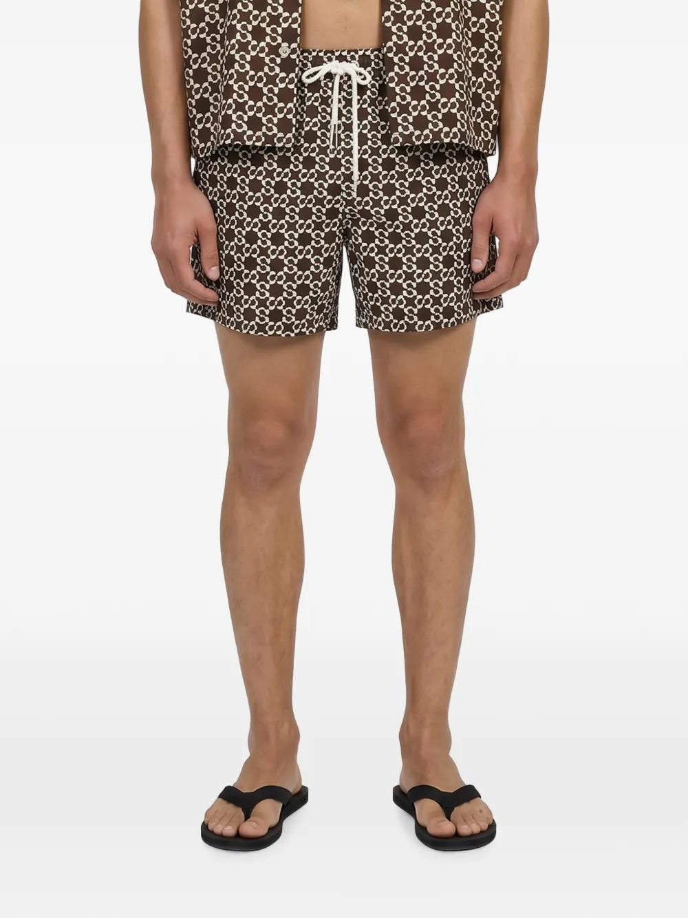 SIMKHAI Malachi Drawstring Swim Shorts in Brown, view 2
