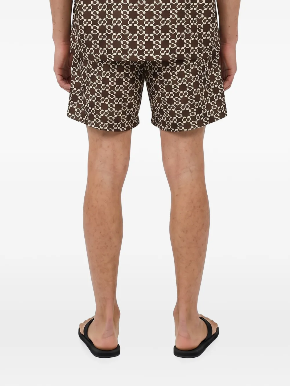 SIMKHAI Malachi Drawstring Swim Shorts in Brown, view 3