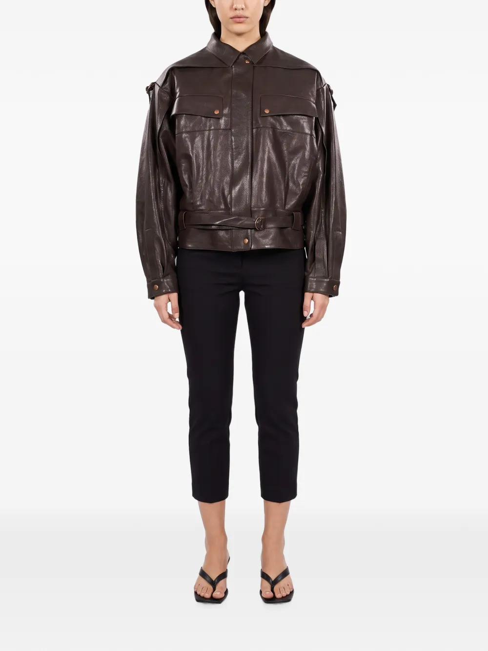 Magda Butrym Belted Panelled Jacket in Brown, view 2