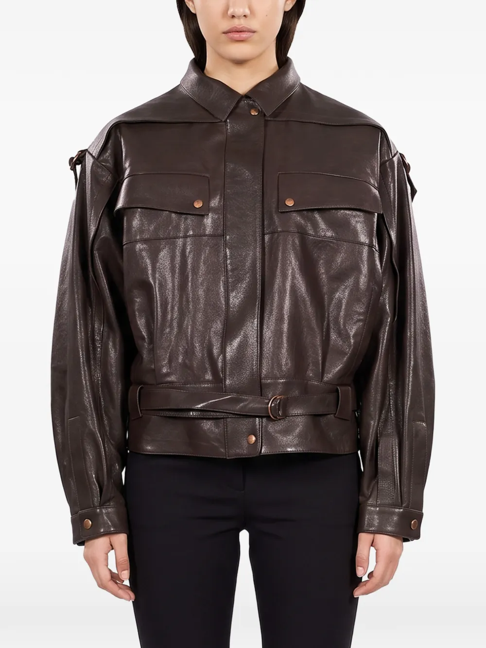 Magda Butrym Belted Panelled Jacket in Brown, view 3