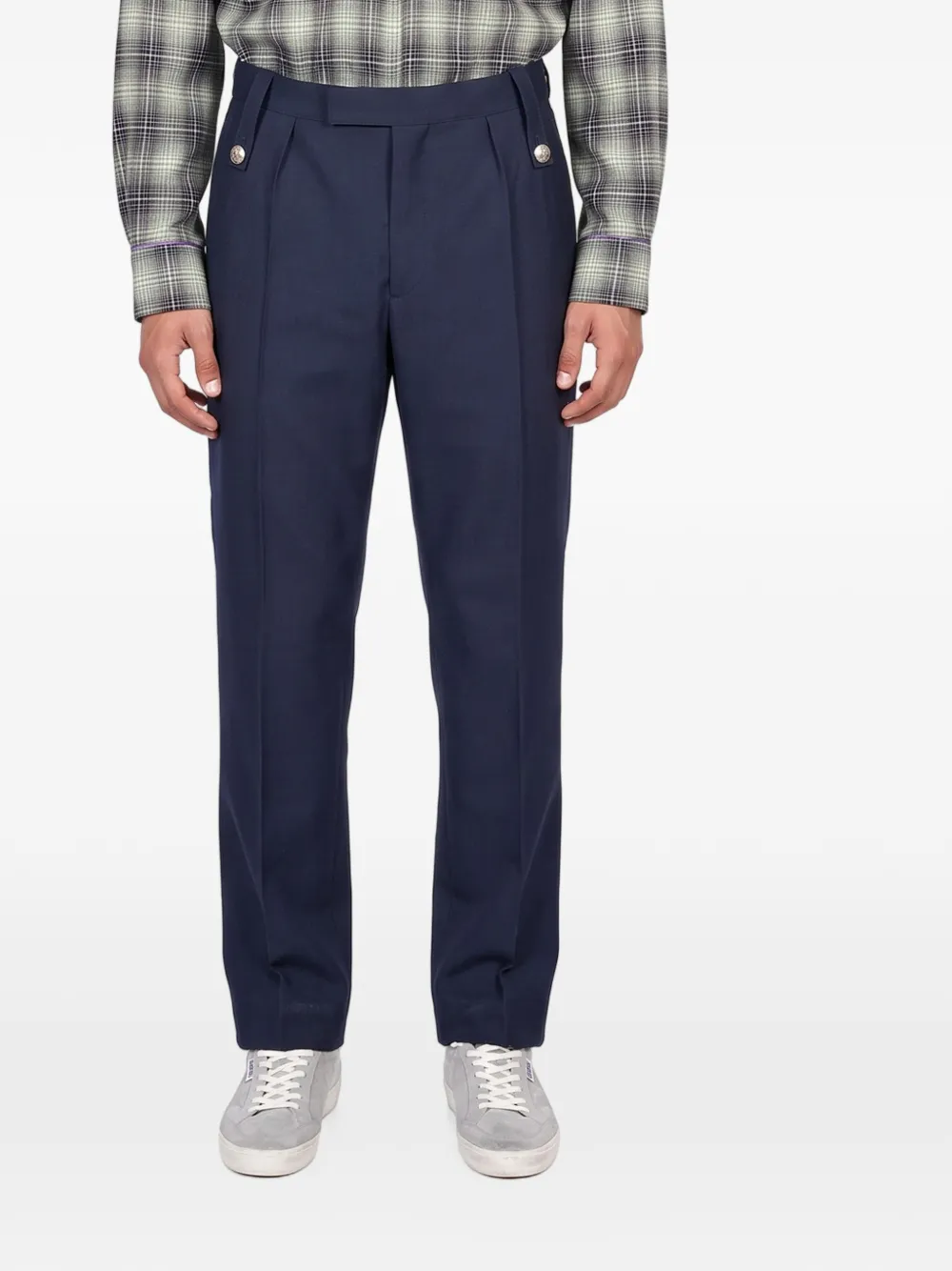 Marni button-detail pleated trousers Blauw