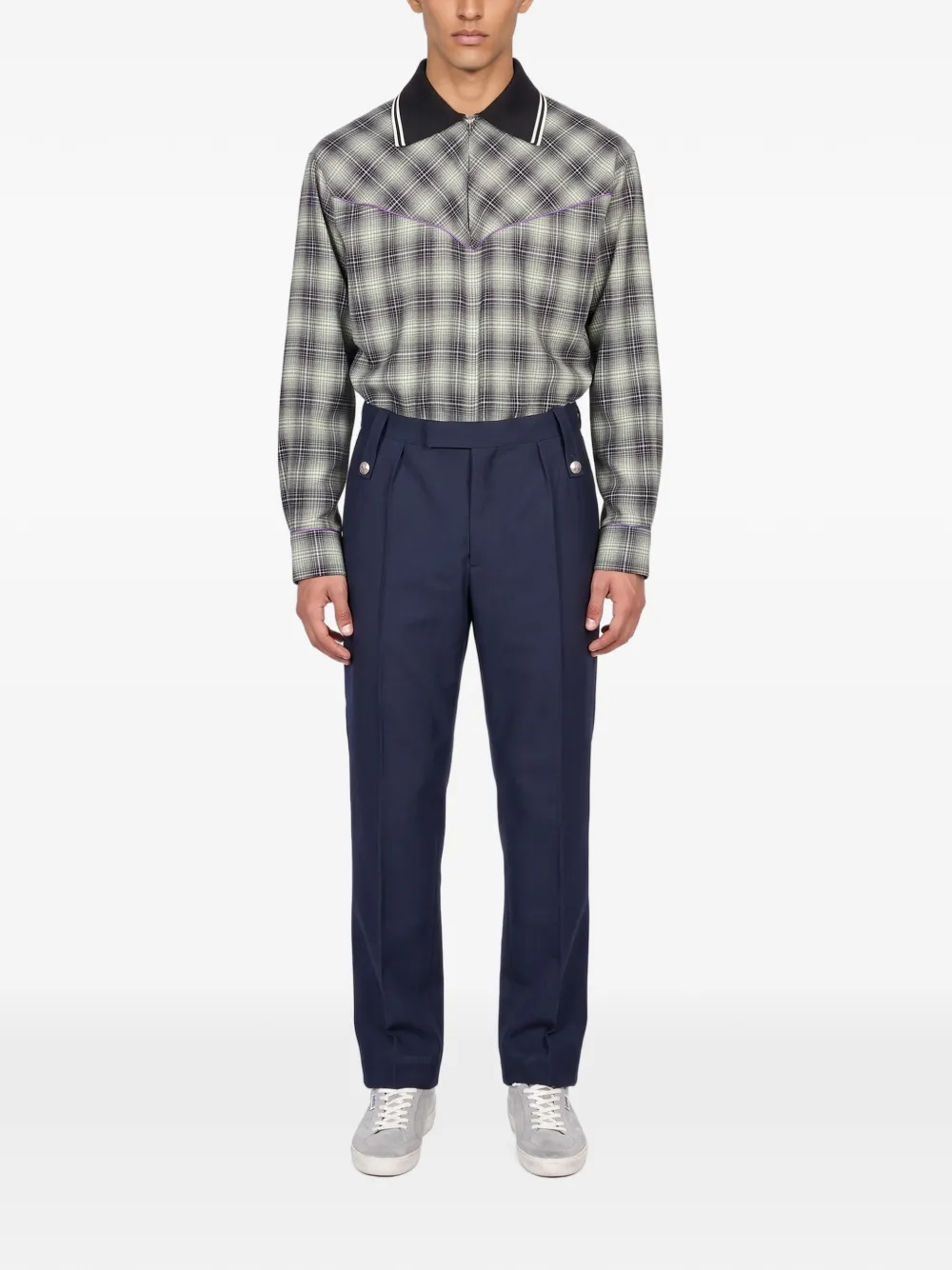Marni button-detail pleated trousers Blauw
