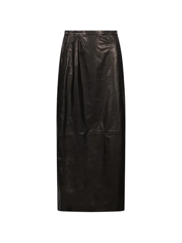 Magda Butrym Pleated Leather Maxi Skirt in Black