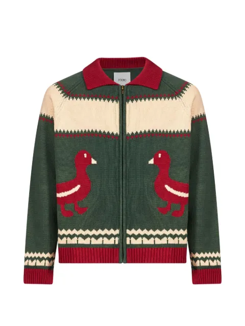 FOUND duck-intarsia zip-up cardigan