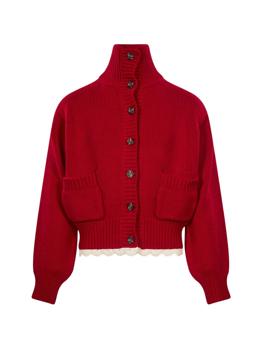 Magda Butrym crochet-trim ribbed-knit cardigan - Rot