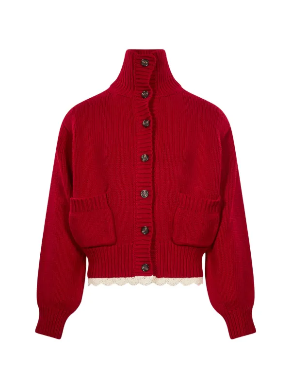Magda Butrym Crochet-trim Ribbed-knit Cardigan in Red