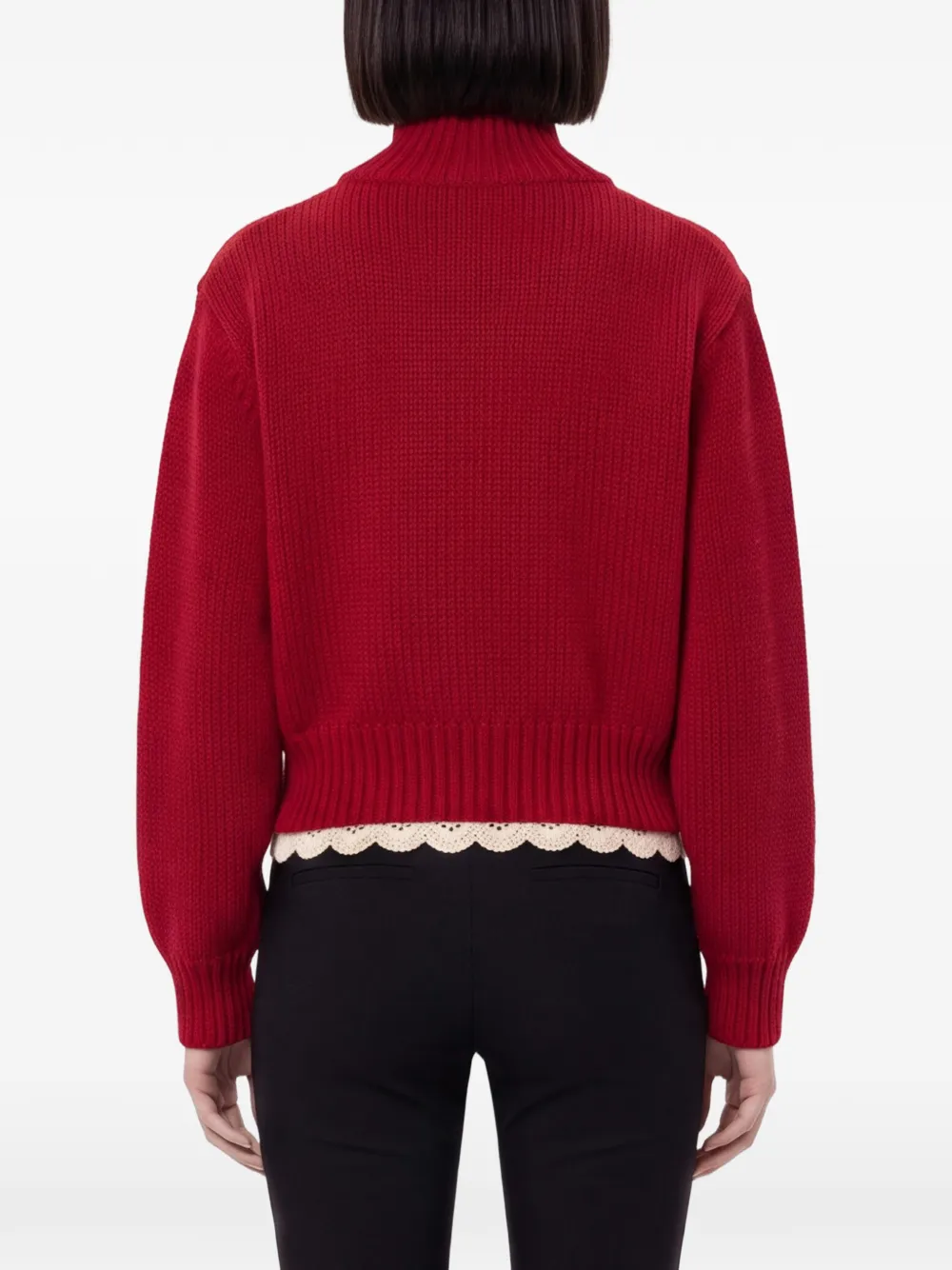 Magda Butrym Crochet-trim Ribbed-knit Cardigan in Red, view 4