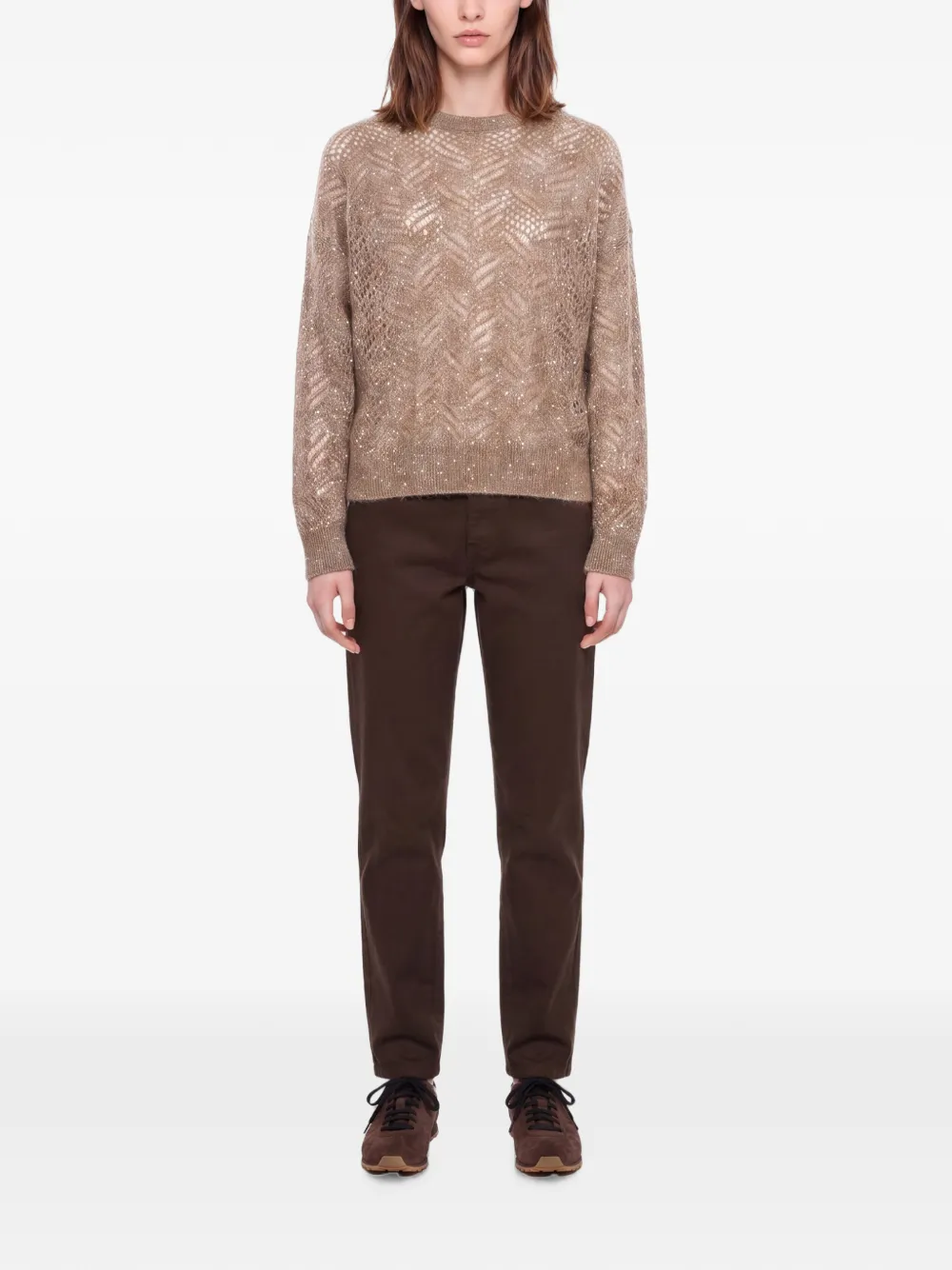 Brunello Cucinelli Opengebreide trui verfraaid met pailletten Beige