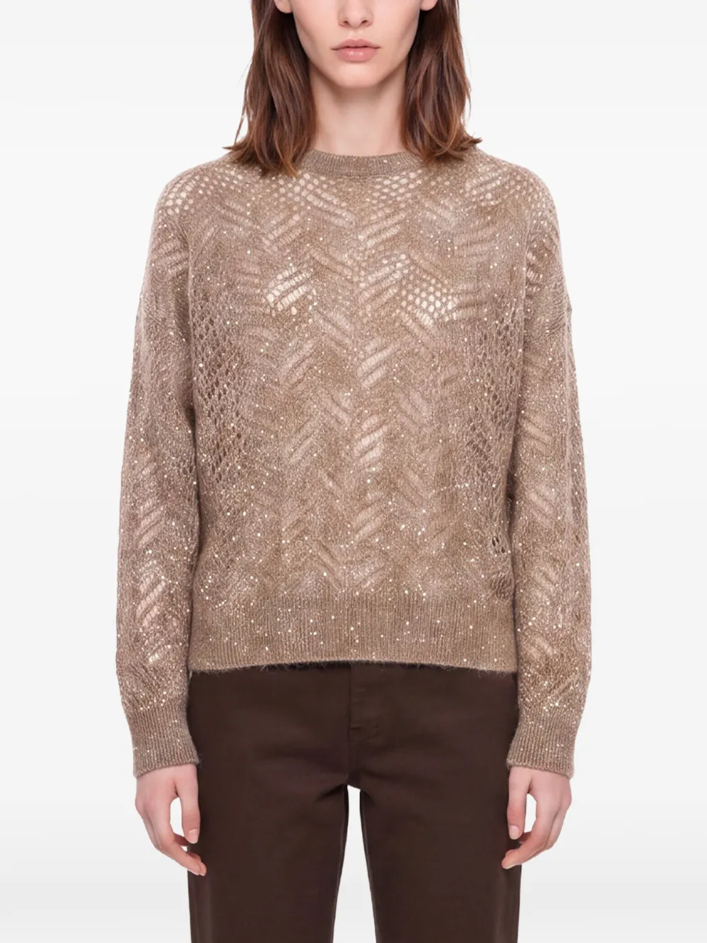Brunello Cucinelli Opengebreide trui verfraaid met pailletten Beige