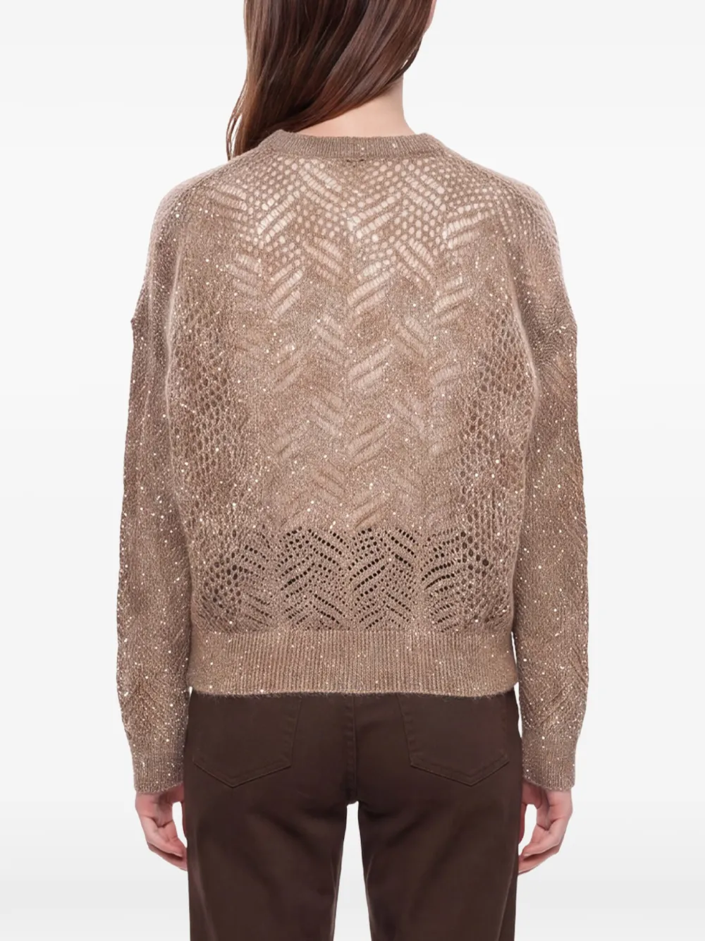 Brunello Cucinelli Opengebreide trui verfraaid met pailletten Beige