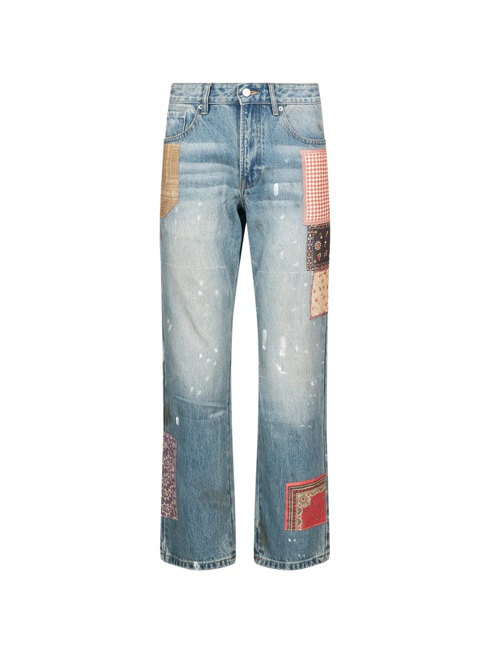 FOUND patchwork paint-splatter jeans | azul | Image 1