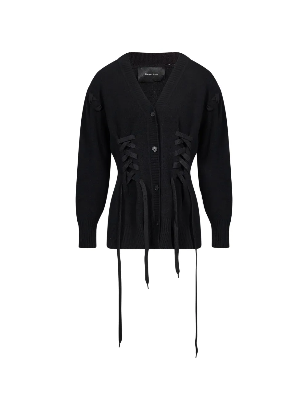 Simone Rocha lace-up V-neck cardigan - Black