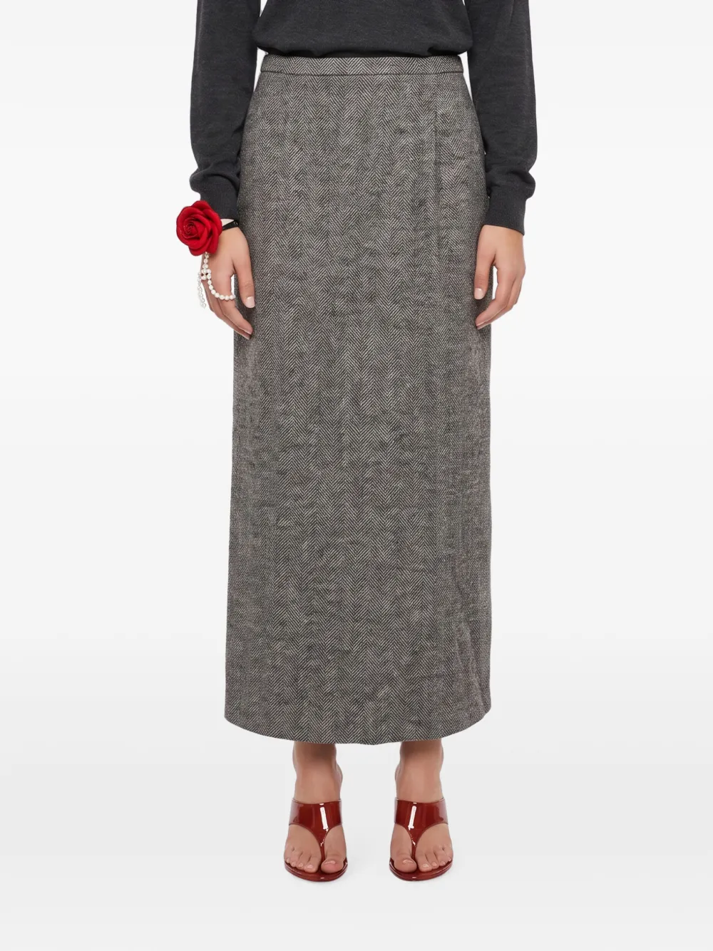Magda Butrym Maxi-wikkelrok met visgraatpatroon Grijs