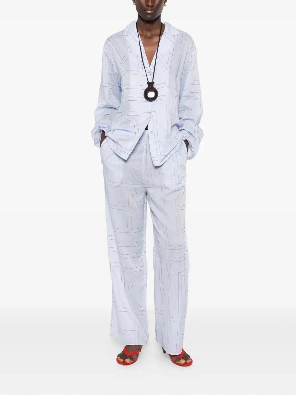 TOTEME Pyjamatop van katoenblend met monogram Blauw