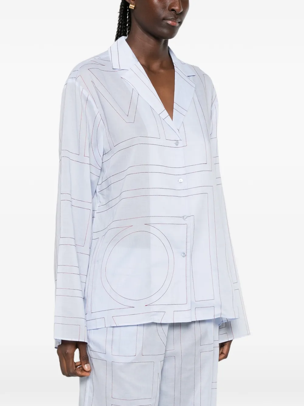 TOTEME Pyjamatop van katoenblend met monogram Blauw